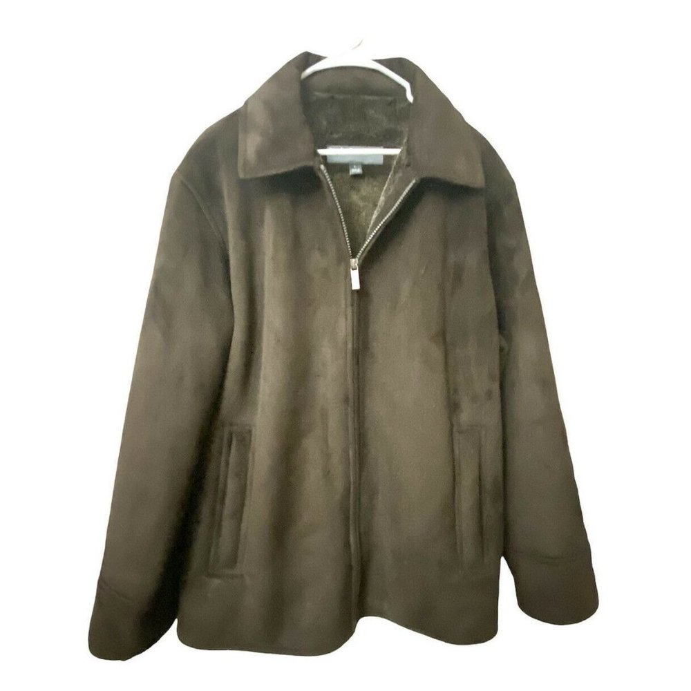 PERRY ELLIS Portfolio BROWN Faux Suede/Fur FULL-ZIP Bomber Jacket coat Sz L